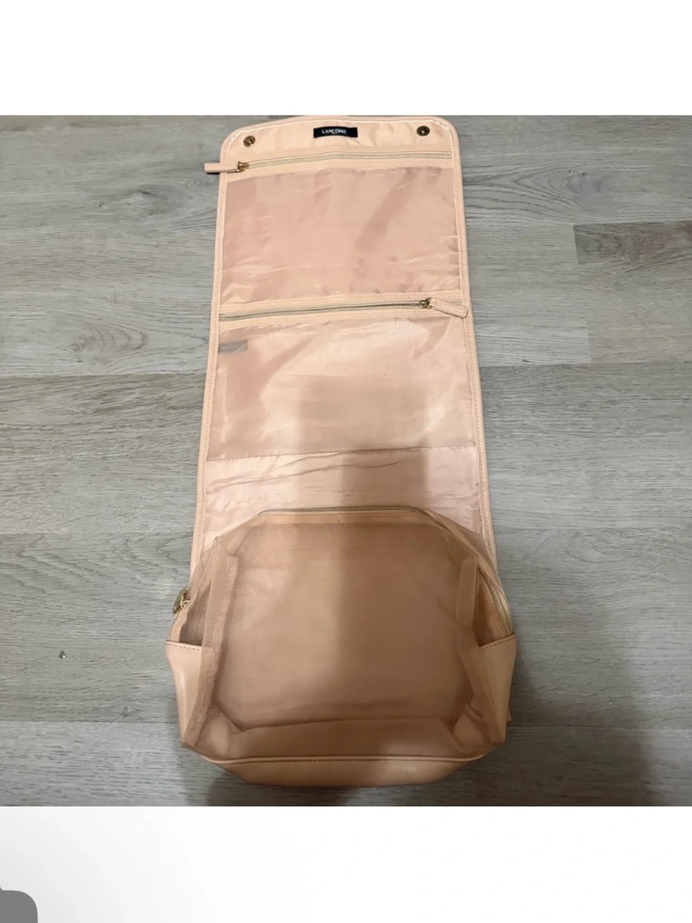 NWOT Lancôme peach folding makeup bag